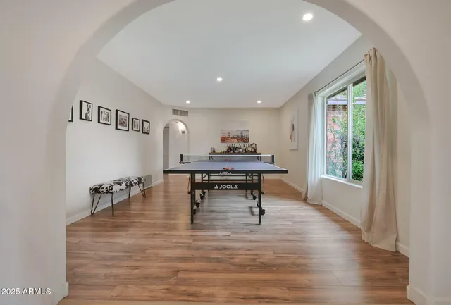 a living room with a table