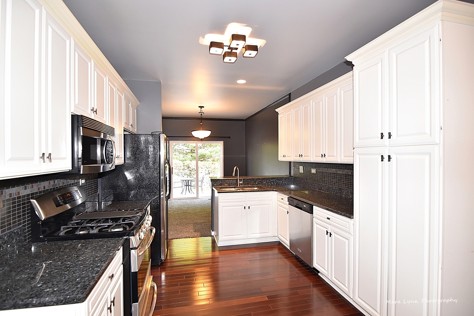 385 Ridge Road North Aurora, IL 60542 - Photo 3 of 30 a kitchen with granite countertop a stove a sink dishwasher and a refrigerator