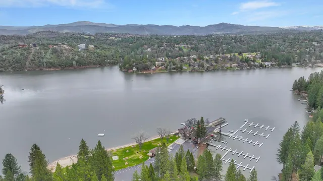 a view of a lake with a mountain