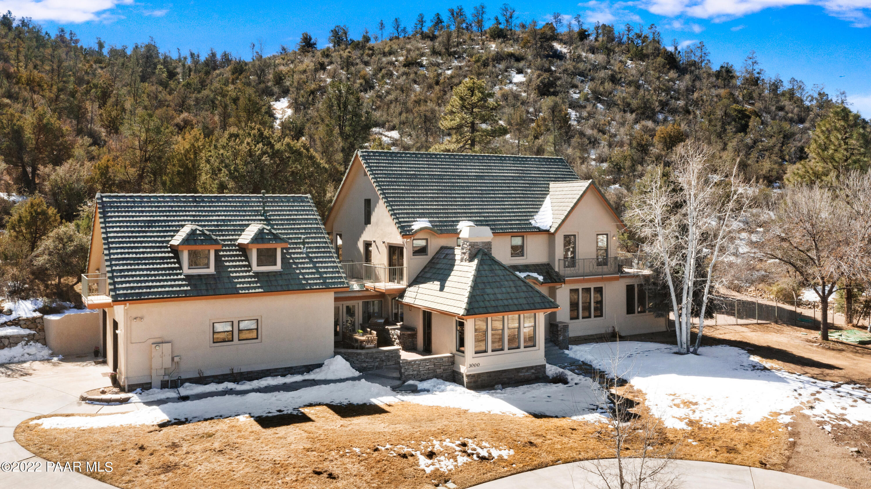 3000 Shadow Valley Ranch Road Prescott, AZ 86305 - Photo 4 of 54 a view of house with backyard outdoor seating and covered with snow in the background
