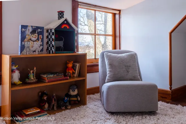 a porch with seating space