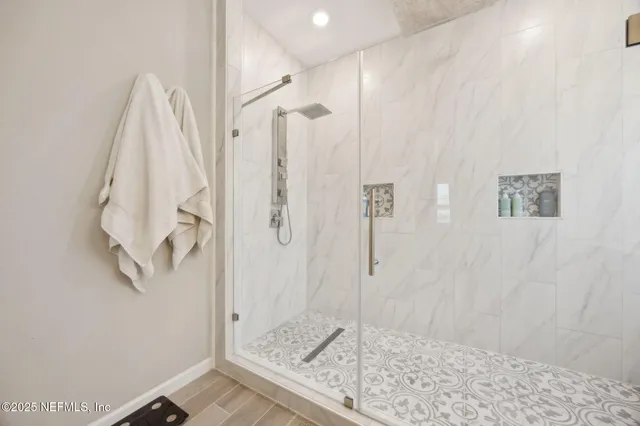 a bathroom with a shower