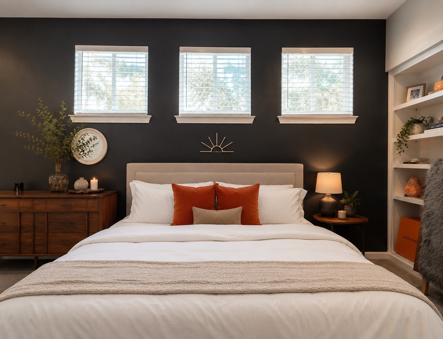 611 East 45th Street, Unit 25 Austin, TX 78751 - Photo 20 of 21 Bedroom featuring a neutral upholstered headboard and dark accent wall