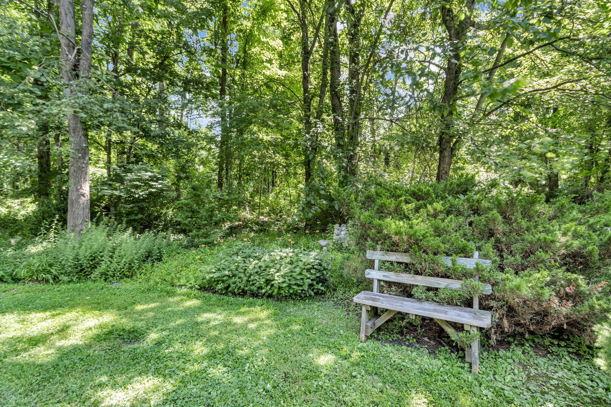 14 Griffen Road Brewster, NY 10509 - Photo 26 of 30 a wooden bench sitting in the middle of a forest