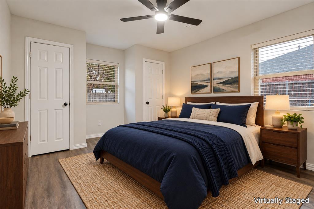 514 Chickapoo Trace Grand Prairie, TX 75051 - Photo 19 of 25 Recessed lighting, wood-finish flooring, ceiling fan, and white doors
