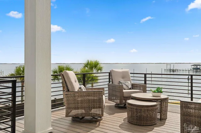 an aerial view of a house with swimming pool garden and lake view