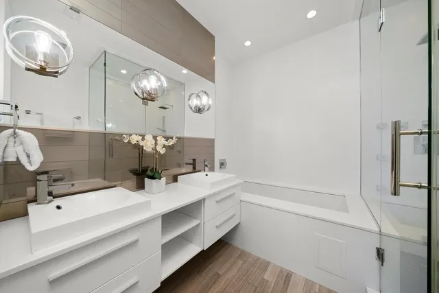 a bathroom with a shower