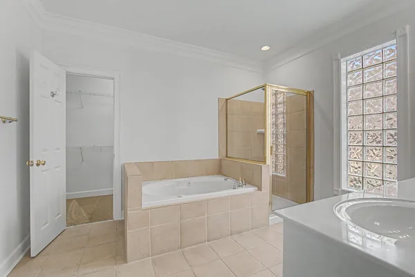 a bathroom with a tub a sink and a shower
