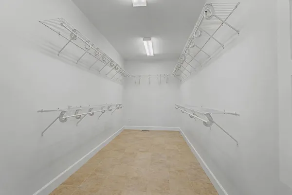 a view of a room with racks on the wall