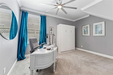 a living room with a bed furniture and a window