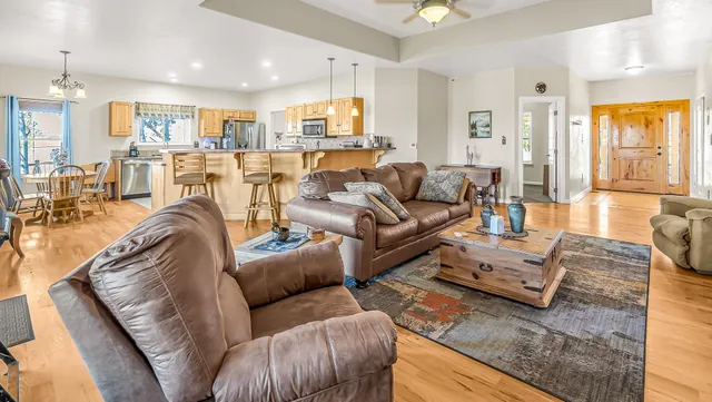 a bedroom with a bed and a shower