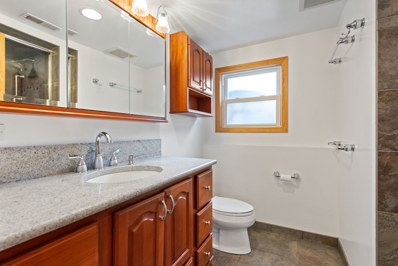 696 Lombardy Lane Deerfield, IL 60015 - Photo 19 of 26 a bathroom with a granite countertop toilet sink and mirror