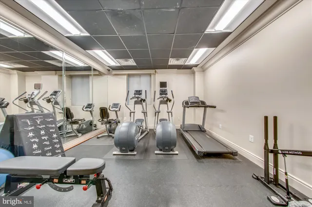 a view of a room with gym equipment