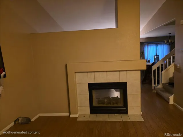 a living room with a fireplace