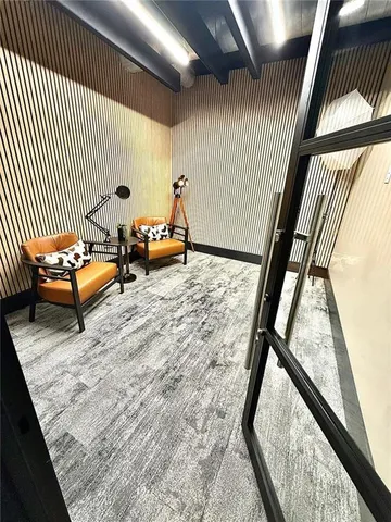 workspace with wooden floor and furniture