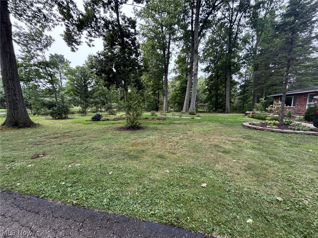 11385 County Line Road Chesterland, OH 44026 - Photo 21 of 26 Expansive front lawn featuring mature trees, a landscaped garden bed, and a brick-faced exterior