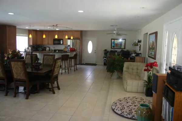 a view of a dining room and livingroom view