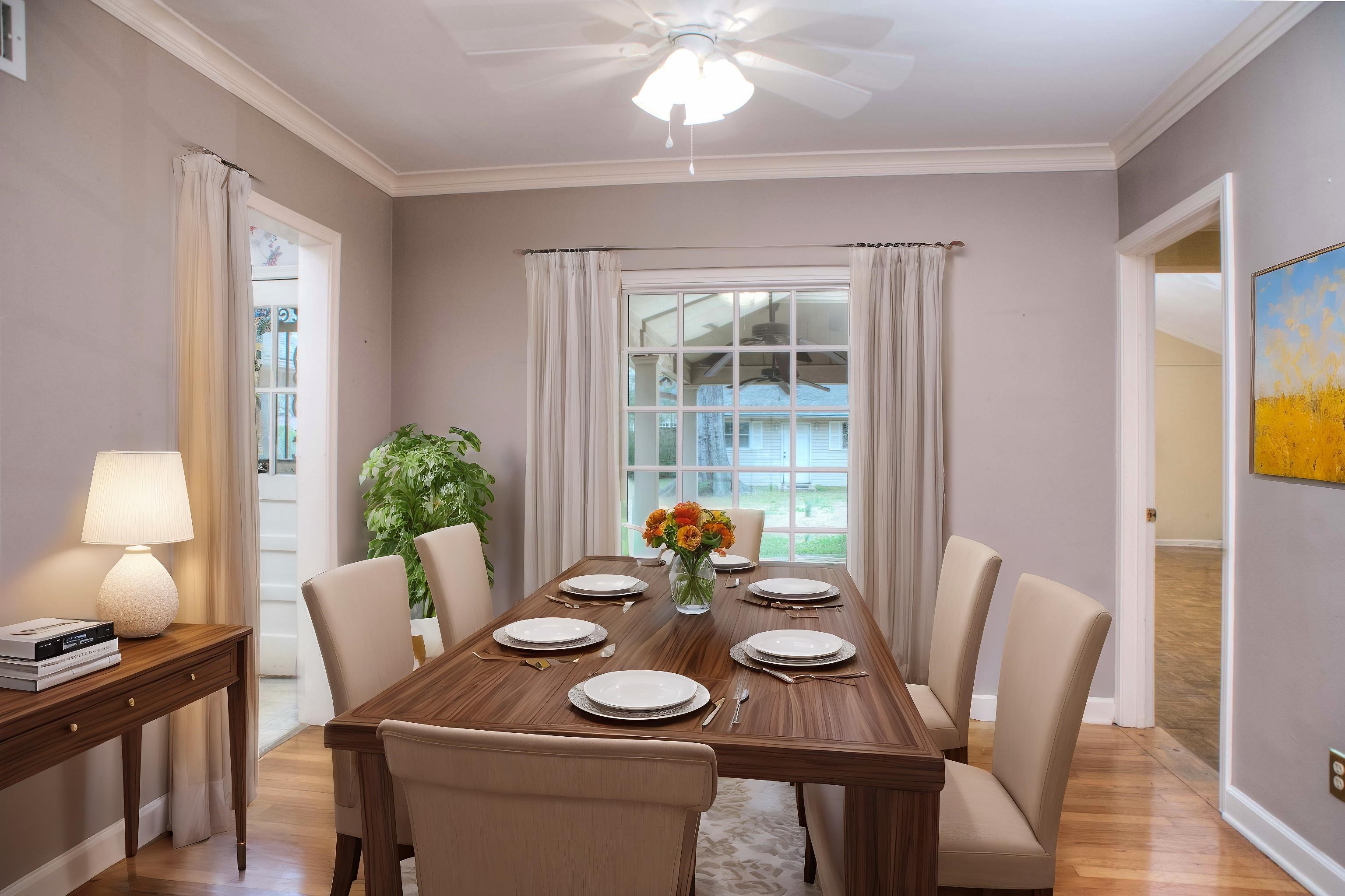 5270 Cole Road Memphis, TN 38120 - Photo 4 of 20 DINING ROOM - This Light-Filled Dining Room Features Warm Hardwood Flooring and Flows Seamlessly Into the Adjacent Living Room. A Large Rear-Facing Window Offers a Beautiful View of the Backyard. This photo is virtually staged.