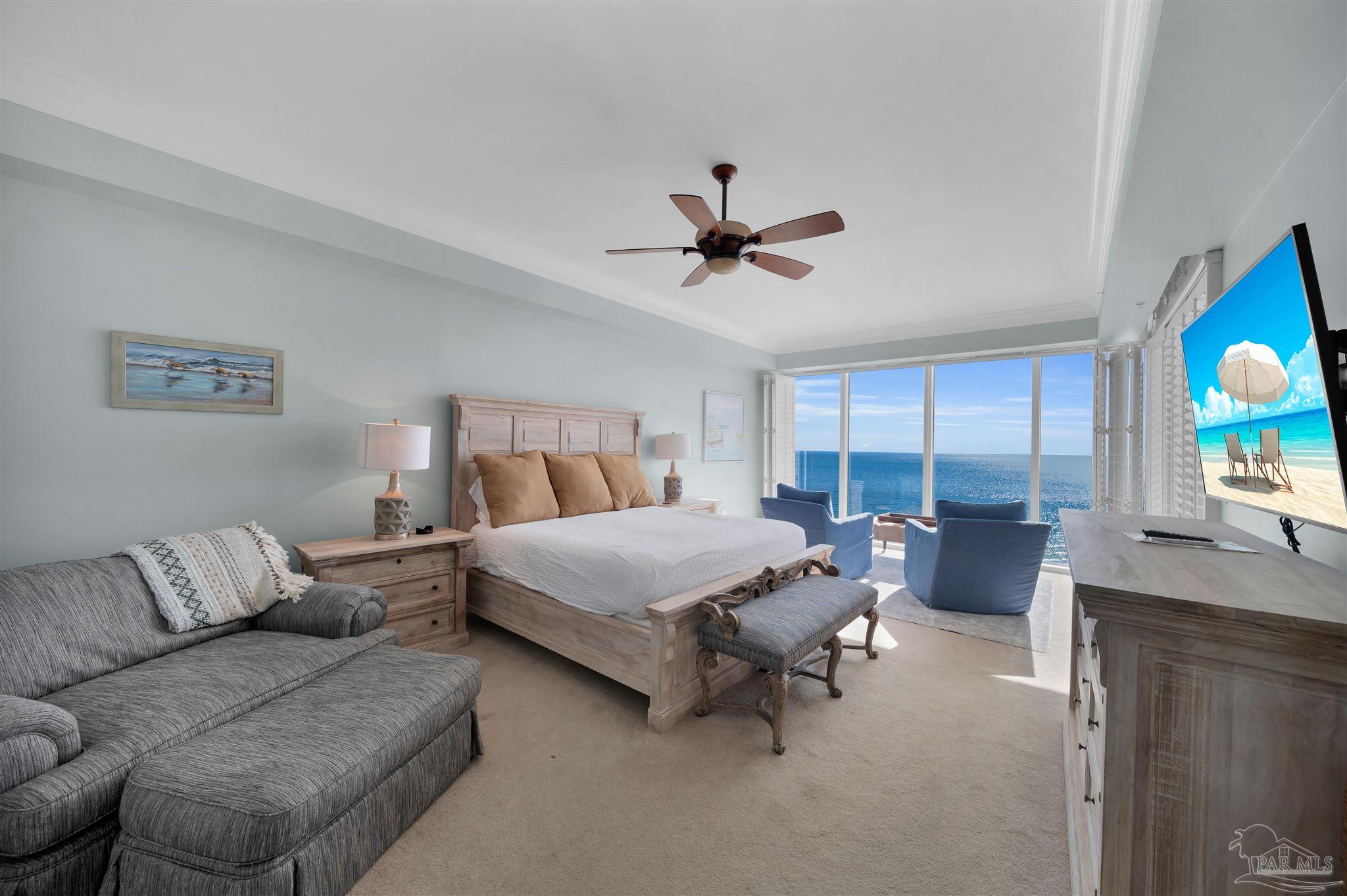 17361 Perdido Key Drive, Unit 1002W Perdido Key, FL 32507 - Photo 15 of 64 a bedroom with furniture and a large window