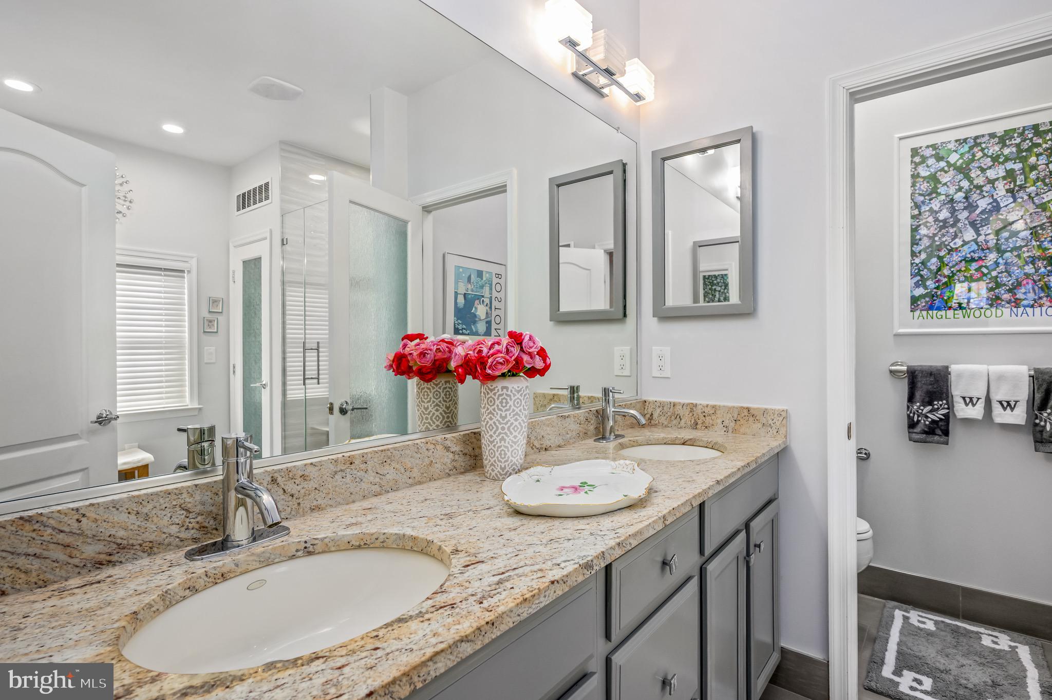 44550 Baltray Circle Ashburn, VA 20147 - Photo 28 of 44 a bathroom with a granite countertop sink and a mirror