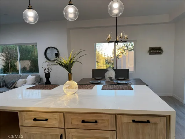 a kitchen with a sink and a potted plant