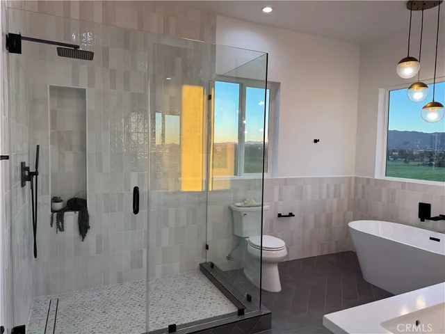a bathroom with a toilet and a shower
