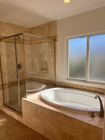 a bathroom with a shower and a bathtub