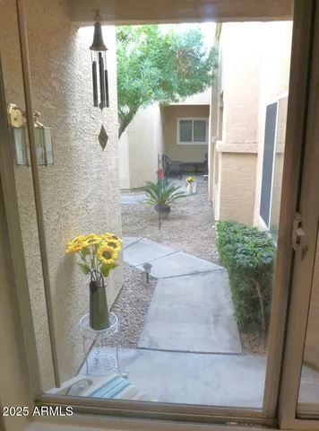 a view of potted plant in front of a door
