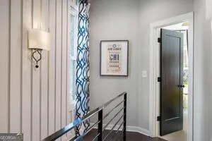 a view of a hallway with elevator