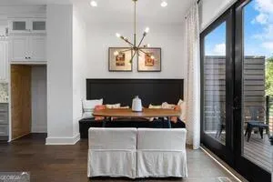 a room with fireplace and furniture