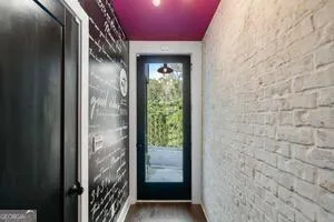 a view of a glass door with a window