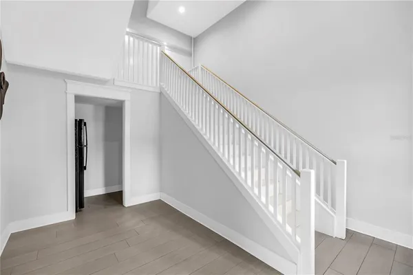 a bathroom with a sink vanity and a mirror
