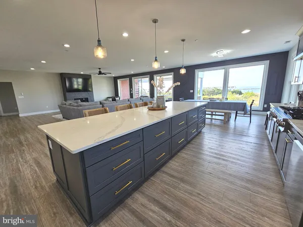 a view of a hallway with seating area
