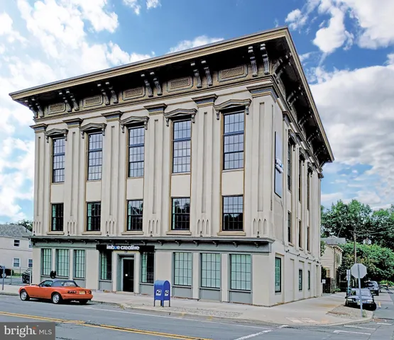 front view of a building with a street