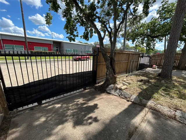 a view of a black gate