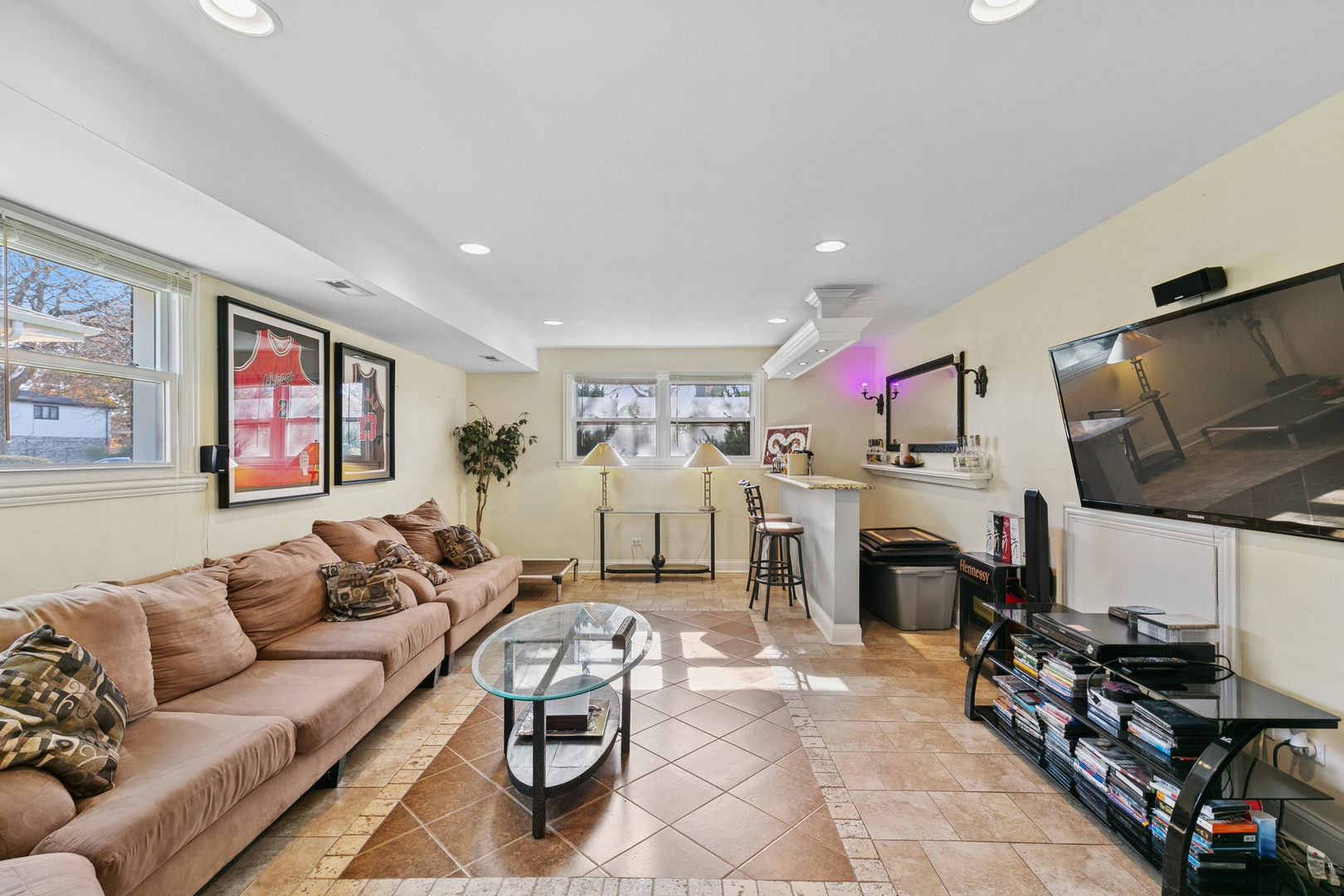 6306 Beaver Dam Road Matteson, IL 60443 - Photo 16 of 20 a living room with furniture gym equipment and a flat screen tv