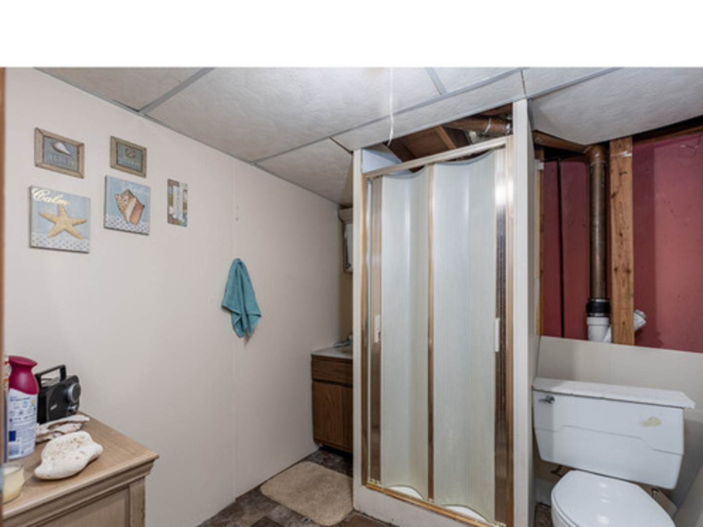 1907 Coalville Road Streator, IL 61364 - Photo 17 of 30 a bathroom with a toilet and a shower curtain
