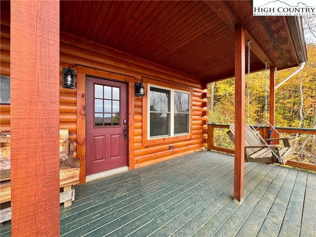 a porch with seating space