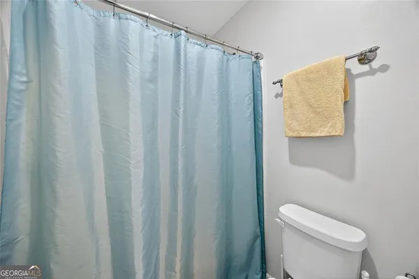a white toilet sitting next to a shower curtain