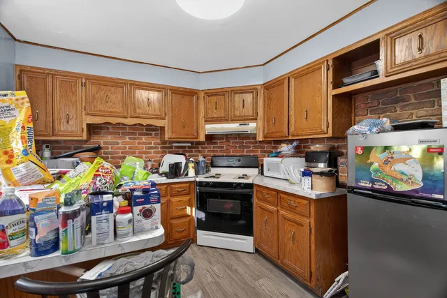 a kitchen with lots of counter top space