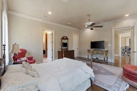 an aerial view of a house with outdoor space