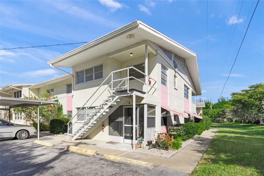 a view of a building with a street