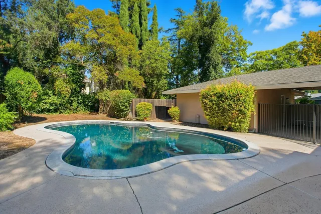 a view of a garden with a fountain