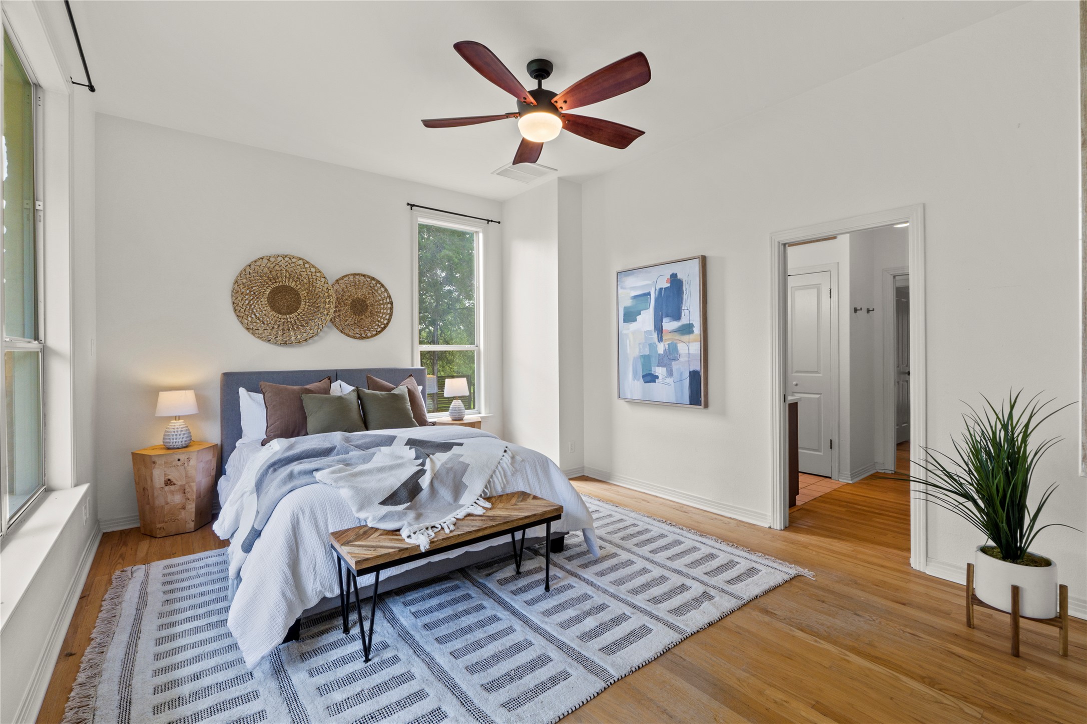 1700 Patterson Road Austin, TX 78733 - Photo 14 of 36 Ceiling Fan and entrance to ensuite bath