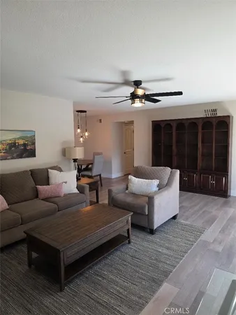 a living room with furniture and a rug