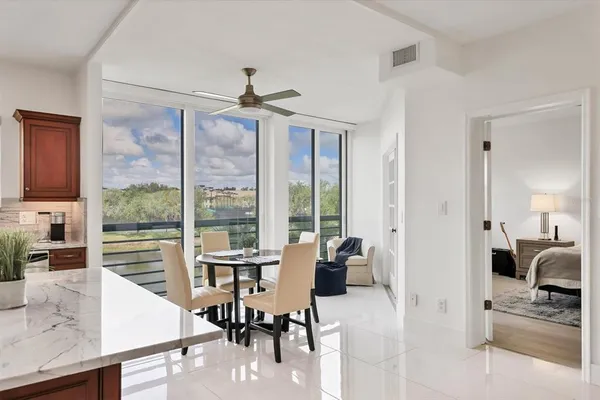 a view of a dining room and livingroom view