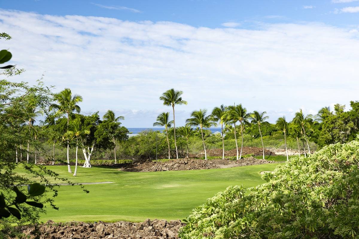 Front row #203 at Ka Milo in the famed Mauna Lani Resort, with rare ocean and golf course views and seasonal sunsets, has undergone extensive upgrades to the kitchen, bathrooms, downstairs family room and the exterior decks; fresh and modern improvements.
