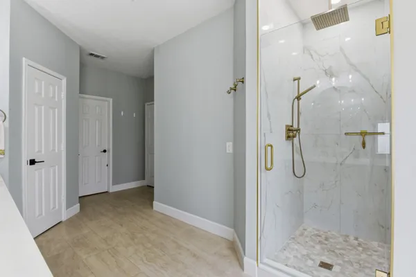 a bathroom with a shower