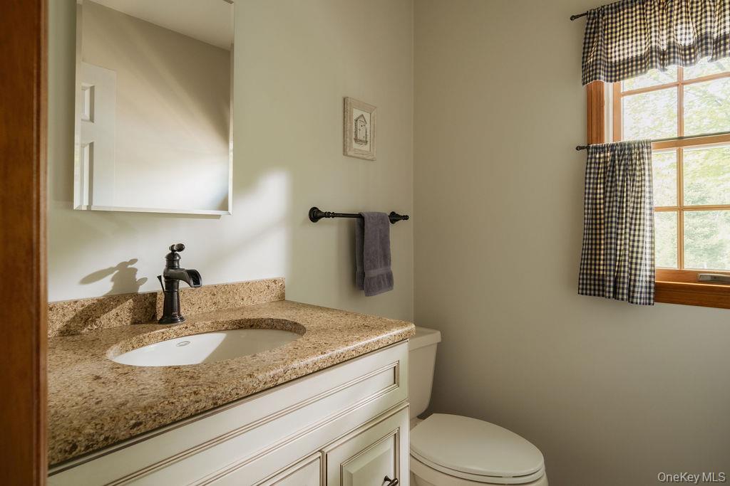 4 Echo Valley Road Red Hook, NY 12571 - Photo 14 of 33 a bathroom with a granite countertop sink toilet and mirror