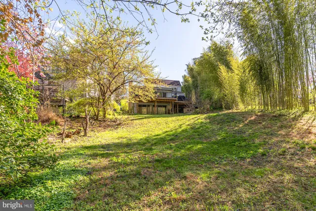 a swimming pool with trees in the background